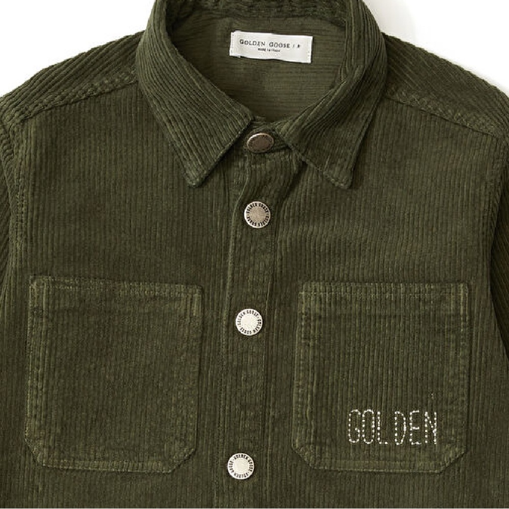 NWT [Golden Goose] Green Long-Sleeve Button-Up Embroidered Corduroy Shirt Kids 6 - Picture 4 of 12